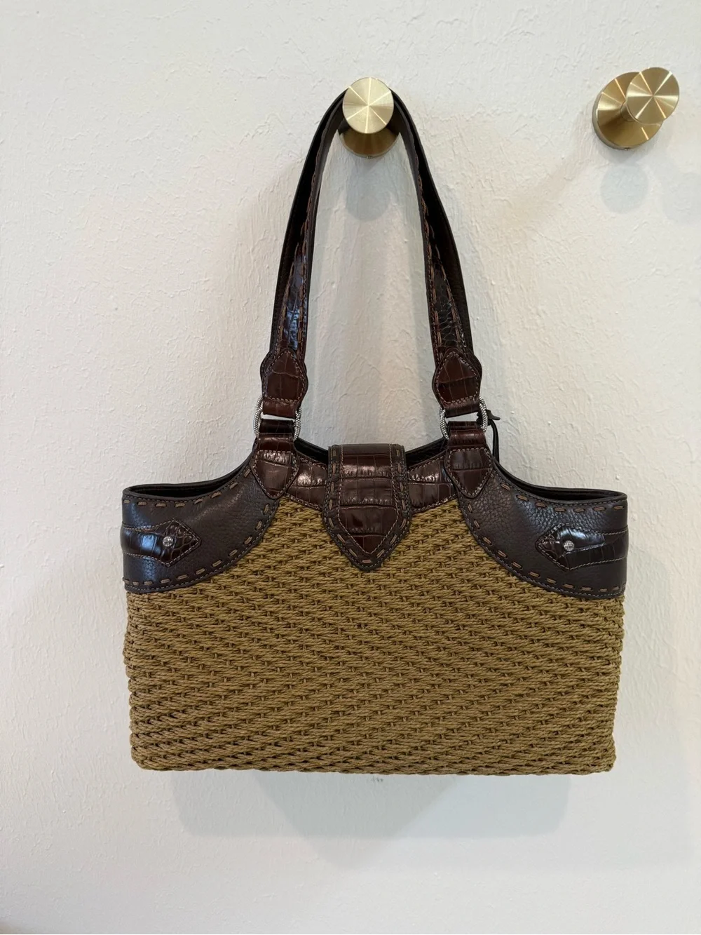 Vintage Brighton Woven and Brown Leather Shoulder Bag